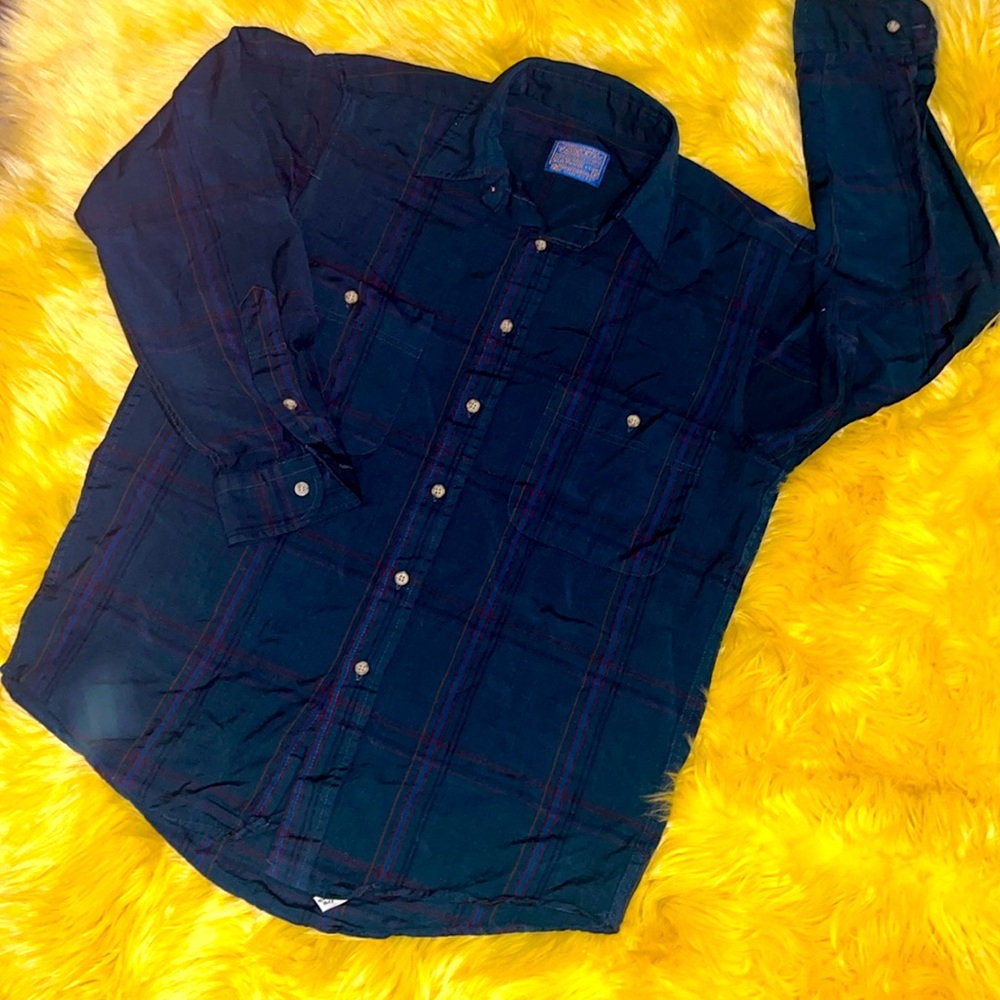 PENDLETON Forest green plaid virgin wool button down shirt